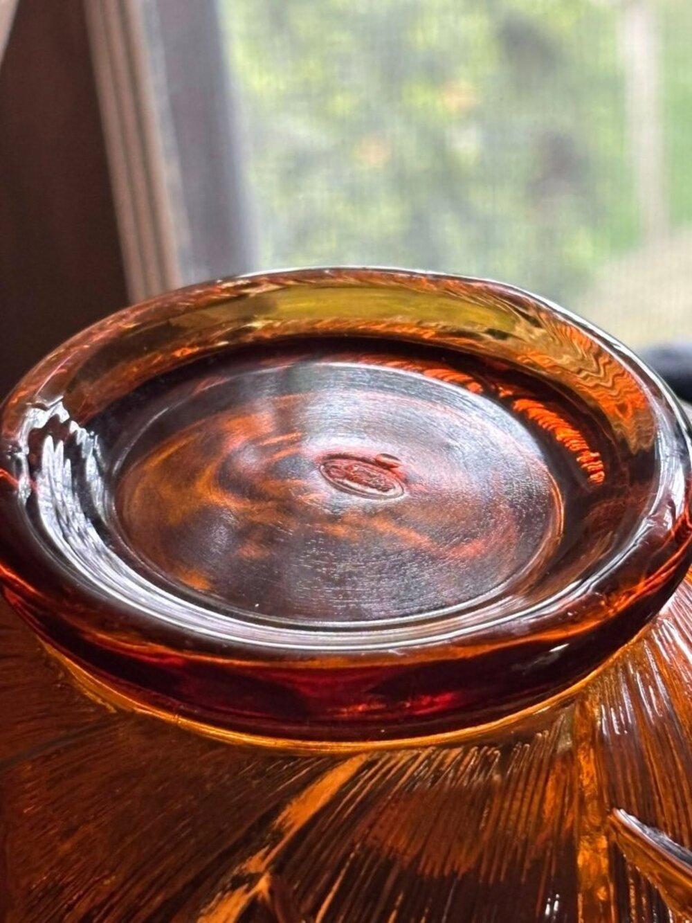 Vintage Fenton Amber Glass Rose Bowl Lily of Val;ey | Silver Crest Style Ruffled - Picture 8 of 9